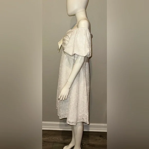 ADEAM Intermix “Wildflower” white eyelet lace off shoulder boho dress 0